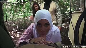 Sexy brunette teen striptease and threesome away from home