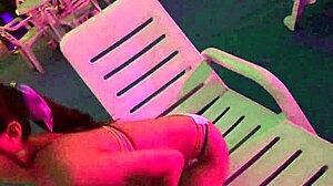 Night pool goddess with shaved body gets intense piston treatment