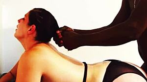 All natural mystic with big ass and tits takes cum load on her back from big black cock