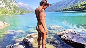 Damiana Brazilian takes naked bath fucking in lake Italy