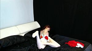 i unwrap the christmas present in stockings and lingerie