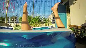 Regina Noir Intensely Masturbates And Sucks In The Pool. She Fucks Outdoors Like A Whore In Mouth And Pussy.