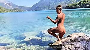 Damiana Brazilian takes naked bath fucking in lake Italy
