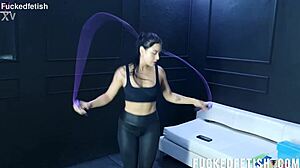 Curvy black Latina Moonblack shows hot body in sportwear