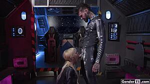 intriguing trans space captain brittney kade analed bareback in crossdressing shemale role