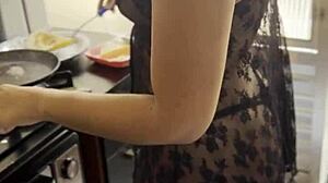 My friend cooks in lingerie and thong