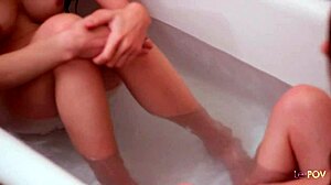 Finger in wet beaver during bath sex thrills lesbians