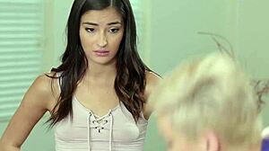 Horny lesbian teen engages in intense scissoring with milf babe