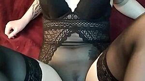 Doing a footjob in stockings first try in my life