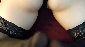 Doing a footjob in stockings first try in my life