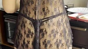 My friend cooks in lingerie and thong
