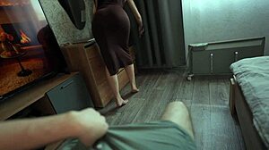 Step mom caught step son with boner and helps to cum quick