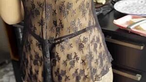 My friend cooks in lingerie and thong