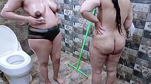 pakistani lesbian milfs showering together after sex 😊💦