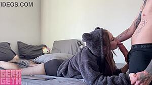 Gerageyn - Cute Stepsister in Fluffy Sweater Plays Games and with Stepbrother's Huge Dick