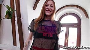 babe in red fishnets meets two huge guys in a trio setting