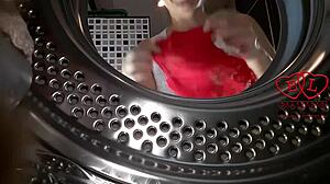 The bitch strips in the laundry for clothes domination and gets fucked in the washing machine!