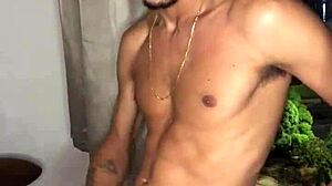 The naughty boy jerks off at the building window