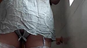 Office Arrival with Fishnets and Masturbation