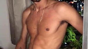 The naughty boy jerks off at the building window