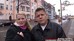 German amateur couple invited for sex casting on the street