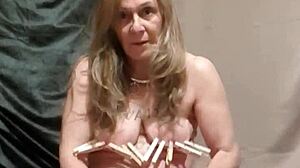 slave tries vibrators in degrading self-session