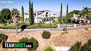 Private show with two stepmoms and their stepsons in front of a friend.