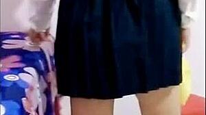 Step-niece teases with short school skirts at home after years