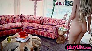 curvy blonde milf showing big pierced boobs and bubble butt