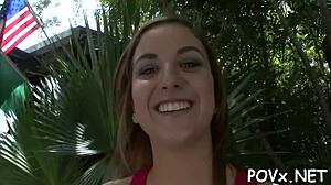 that immodest nymph looks addicted to vehement dick-riding in pov