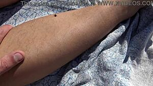 Hairy amateur milf lets man cum on pussy on beach in France!