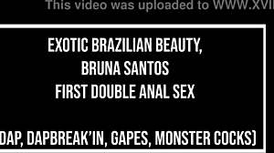 i'm bruna santos, exotic brazilian beauty, taking my first double anal fuck with monster cocks, huge gapes, atm