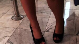 during massage, he pulls hard cock out, she opens mouth