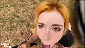 sexy babe deep sucking and doggy fuck in the forest - oral creampie