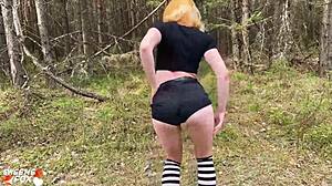 sexy babe deep sucking and doggy fuck in the forest - oral creampie