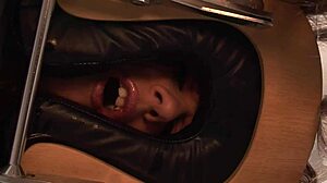 during massage, he pulls hard cock out, she opens mouth