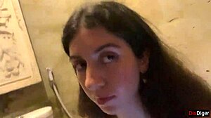 cute girl eating burger with cum on her face in public cafe - cumwalk 😋