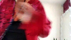 Mature slut wife in red satin negligee with ponytail eagerly sucks dick