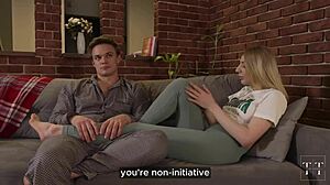 Blonde Takes Initiative On Couch