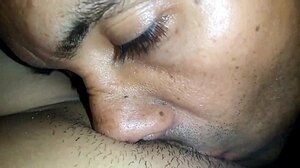 My cousin gives me pleasure licking my big swollen lubricated vagina with his tongue in homemade video.