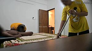 blowjob and hard fucking while the maid cleans the room