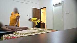 blowjob and hard fucking while the maid cleans the room