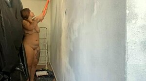 The painter was late, I desided to flash and masturbate adhead