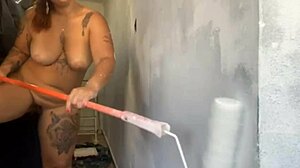 The painter was late, I desided to flash and masturbate adhead