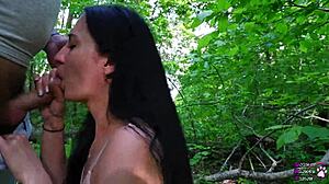 Young black-haired cocksucker makes fat cock cum in the forest?
