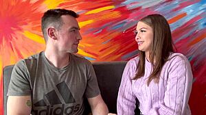 Pretty colombian brunette kisses muscular bodybuilder in college setting