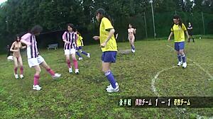 Asian Girls Intensely Masturbating While Playing Football Naked