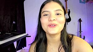 Solo girl with cute face masturbates on webcam