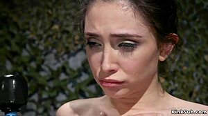 Dominant lesbian ties and fucks bound babe's ass