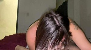 Amateur brunette couple in intense foreplay demands oral before sucking swollen pussy